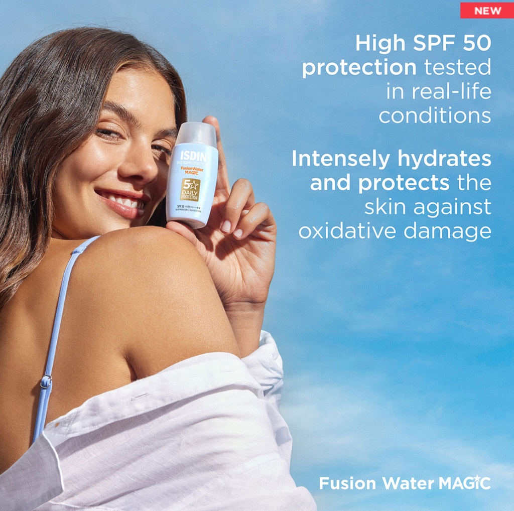 ISDIN/ Fusion Water MAGIC SPF 50: واقي شمس ايزدن المائي